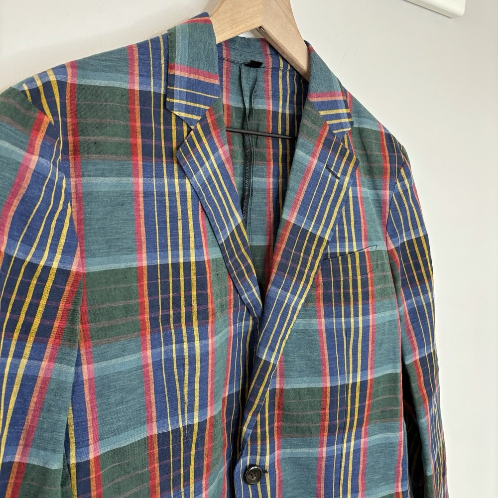 J Crew Ludlow Unstructured Madras Plaid Blazer 36 Slim Linen Preppy Italian Ivy - Picture 2 of 12